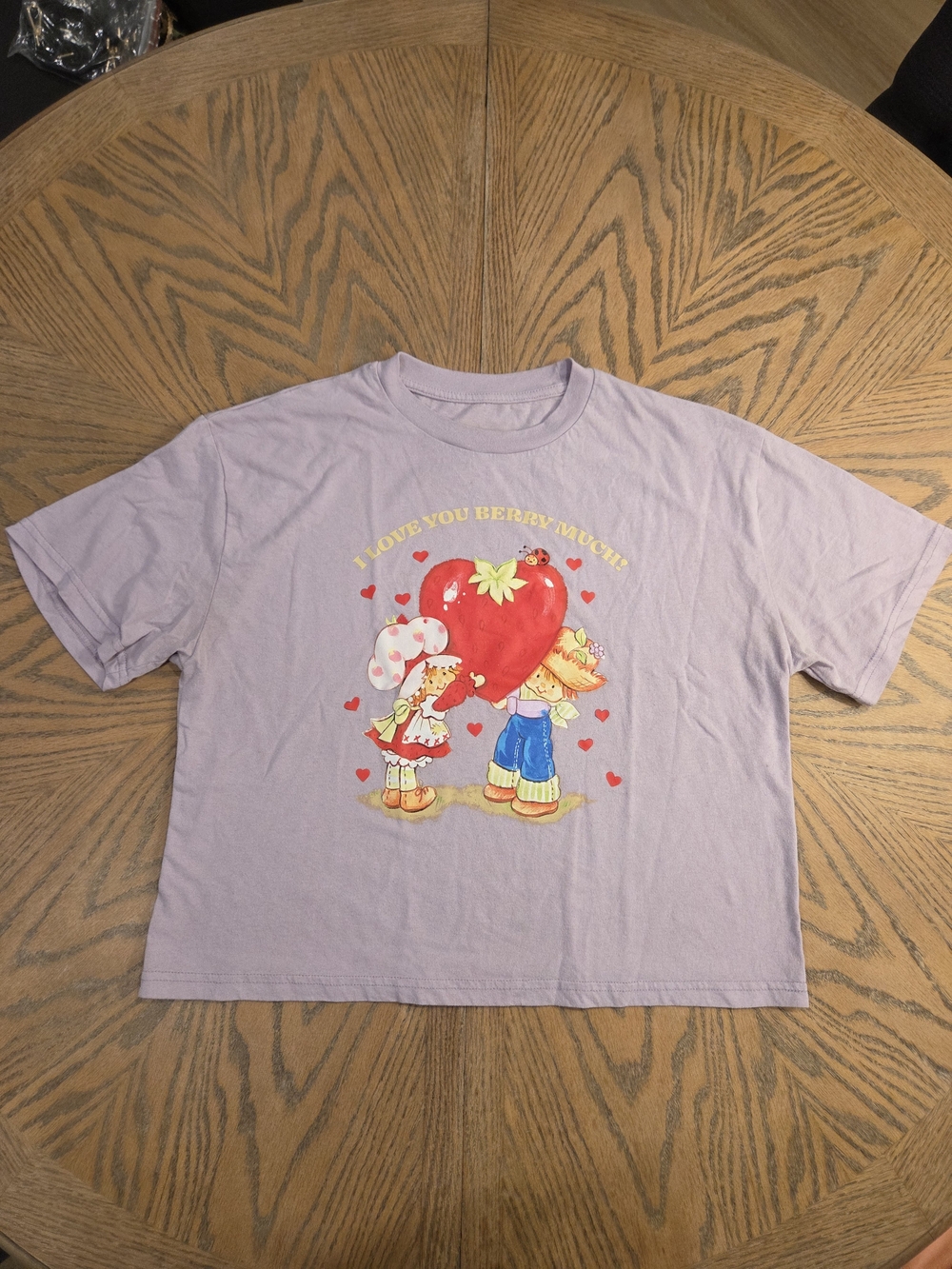Strawberry Shortcake Vintage Crop Top Lavender Graphic Tee Y2K Aesthetic M